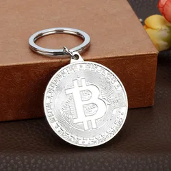 Creative Bitcoin Simulation Keychain Virtual Commemorative Coin Pendant Jewelry Collection Gifts (Silver)
