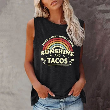 Seeyoushy Just A Girl Who Loves Sunshine and Tacos Print Summer Women Tank Top Sleeveless New Graphic T Shirt Y2k Aesthetic Tops 1