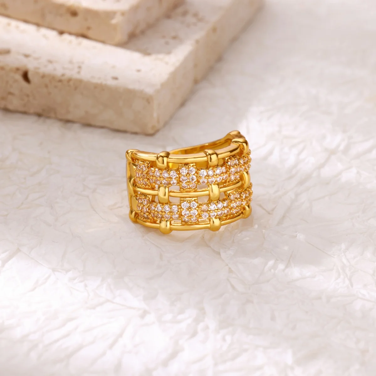 Zircon Multi-layer Bamboo Adjustable Rings Stainless Steel Women