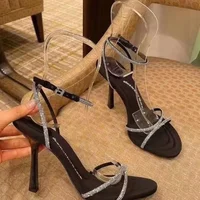 Summer 2025 Women's Sandals High Heels round Head Crystal Celebrity Lady Fashionable Shoes Rubber Bottom Comfortable Footwear