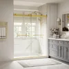 Frameless Shower Door, 56-60" W x 74" H Double Sliding Shower Door with 5/16" (8mm) Brushed Gold Finish Shower Doors 1