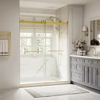 Frameless Shower Door, 56-60" W x 74" H Double Sliding Shower Door with 5/16" (8mm) Brushed Gold Finish Shower Doors 1