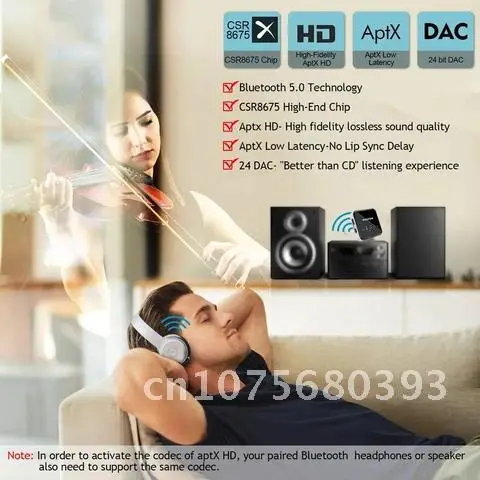

Bluetooth 5.0 Receiver Transmitter Handsfree Call CSR8675 AptX HD/LL 3.5mm AUX RCA Audio Wireless Adapter for TV Car Speaker PC