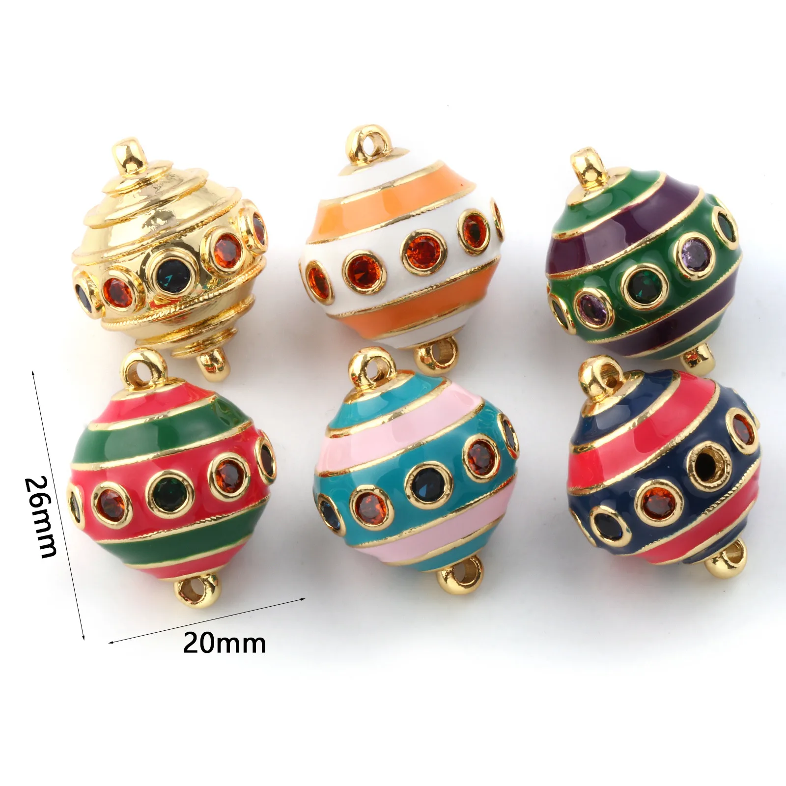 1 Stück Messing- und Zirkonia-Anschlüsse, Charms-Anhänger, 18 Karat vergoldet, Emaille-Kugelstreifen für die Herstellung von DIY-Halsketten, 26 mm x 20 mm – Detail 1
