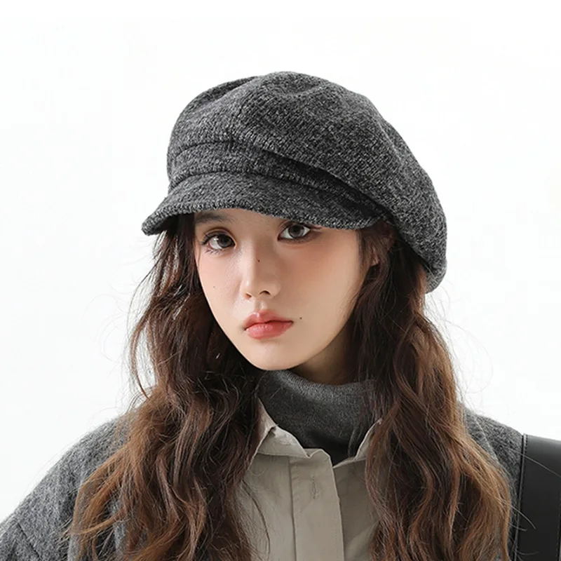 

Japanese Retro Solid Color Octagonal Hat Women Autumn and Winter Warm Casual Painter Cap British Temperament Newsboy Hats
