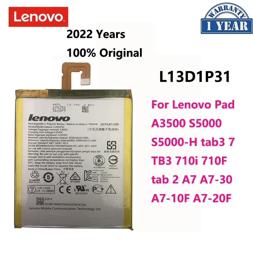 

100% Оригинальный аккумулятор L13D1P31 для Lenovo Pad A3500 S5000 S5000-H tab3 7 TB3 710i 710F tab 2 A7