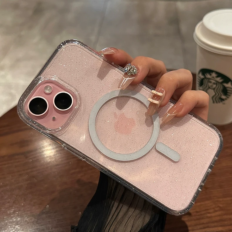 Luxury Bling Glitter Magnetic Wireless Charging Case - Clear Hard Acrylic Cover