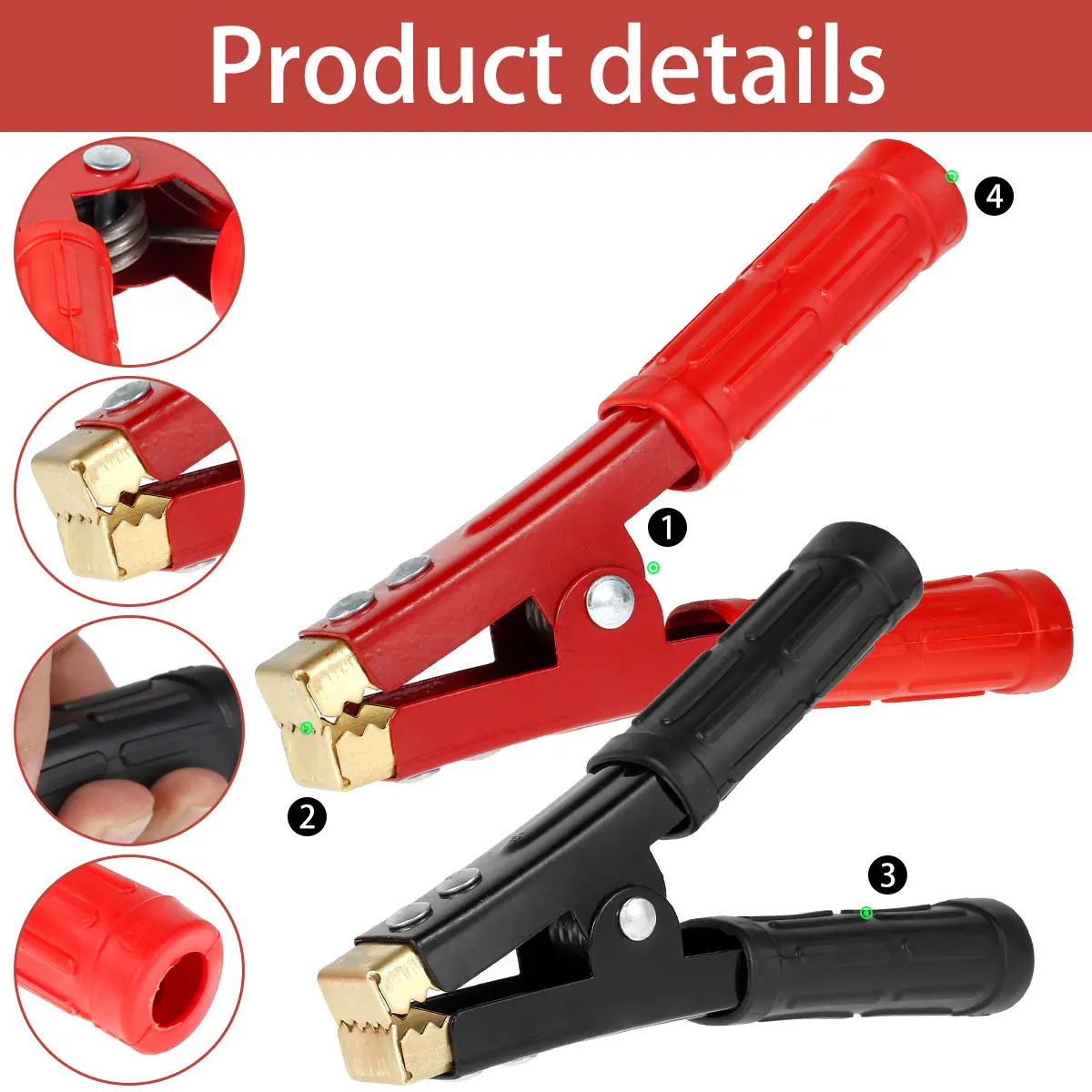 2 stücke 500-1000Amp Kupfer Krokodilklemmen Terminal Test Heavy Duty Elektrische Batterie Jumper Auto Kabel Boost – Detail 3