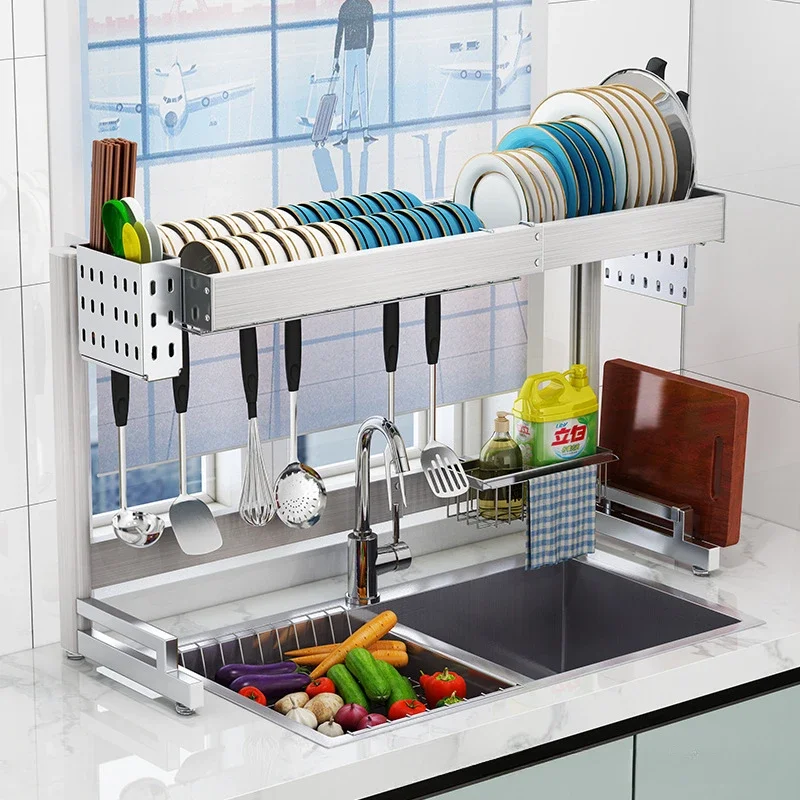 

SH Aoliviya Official New 304 Stainless Steel Kitchen Sink Storage Shelf Dish Rack Tableware Drain Rack Dish Rack Knife Holder Si