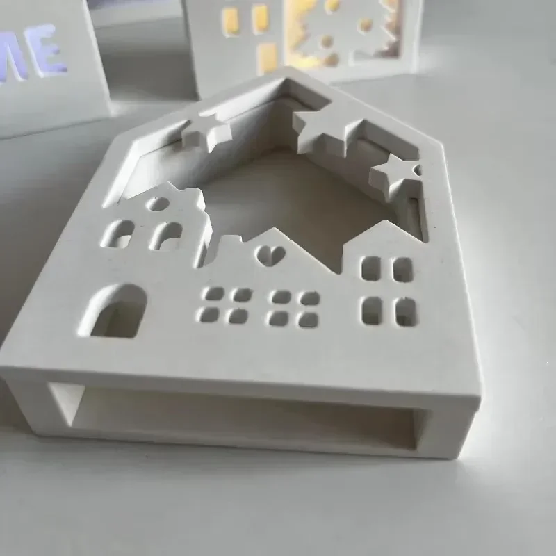 3D Hollow Splicing House Silicone Mold DIY Star Love House Ornaments Lighting Candle Holder Cement Mould silicone mold