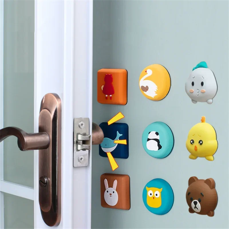 Wall Protector Door Handle Bumper Guard Stopper Anti-slip Sticker Self Adhesive Rubber Cute Animal Door Crash Pad Stops 2PCS