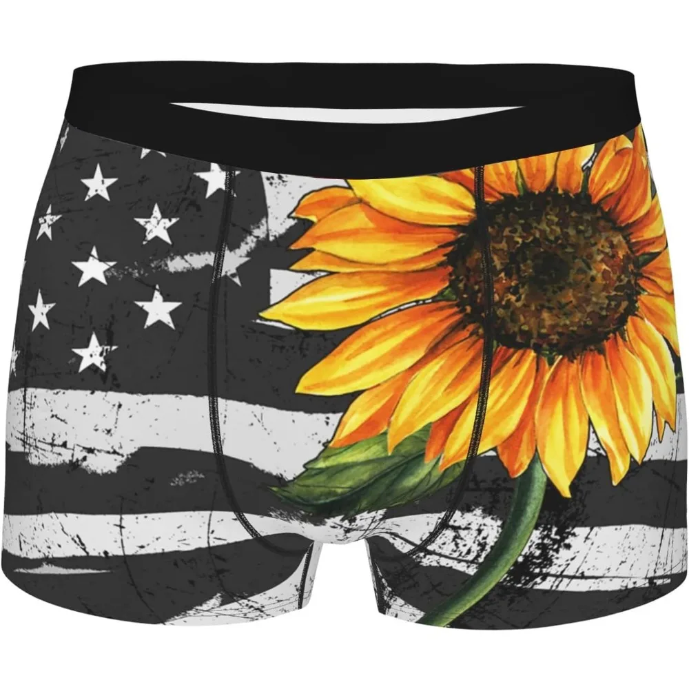 

Men's Briefs Underpants Black and white sunflower Printed Mens Soft Underwear,Comfy Breathable Short Trunk
