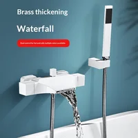 ก๊อกน้ำอ่างอาบน้ำแบบน้ำตกสีทองเหลืองดำ ติดผนังแบบซ่อน พร้อมก๊อกน้ำร้อนน้ำเย็นแบบติดขอบอ่าง 2