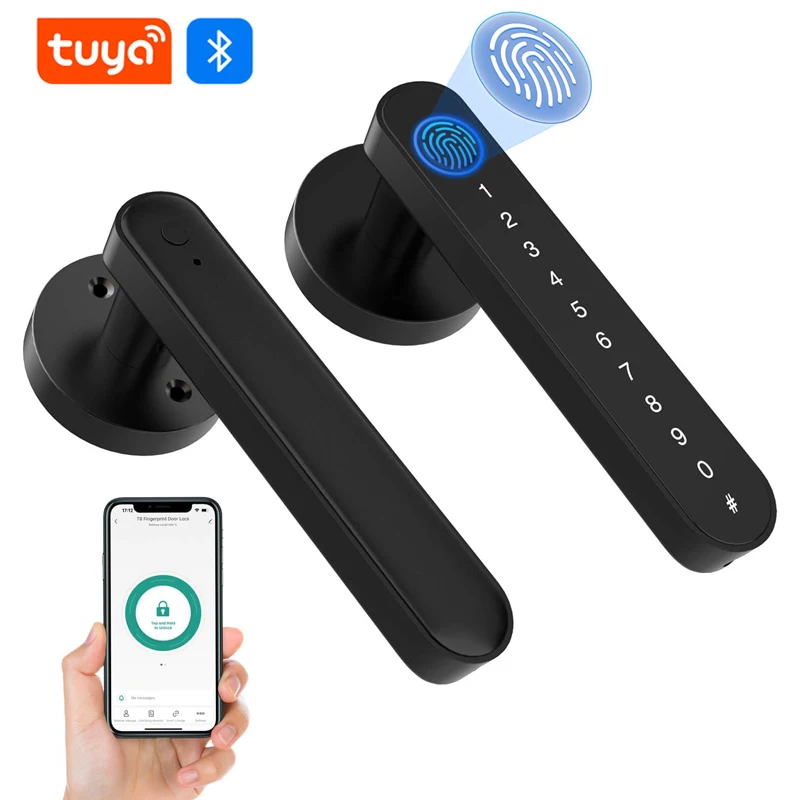 

Smart Door Lock Fingerprint Door Knob Tuya App Controlled Smart Door Lock Biometric Code Door Lock for Bedroom Hotel - Black