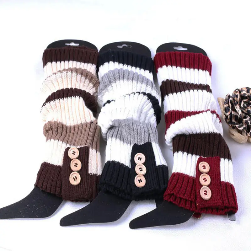 Autumn Winter JK Spice Girls College Foot Cover Warm Pile Socks Boot Cover Striped Knitted Leg Warmers Women Japanese Style