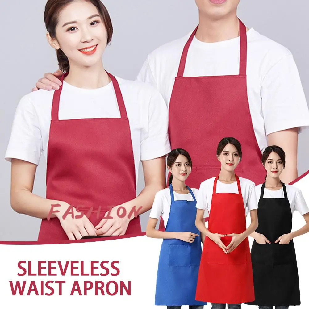 

Cooking Apron Unisex Household Solid Color Chef Waiter Supplies Adult Apron Kitchen Pocket Hairdresser Tool Barbecue E1w1