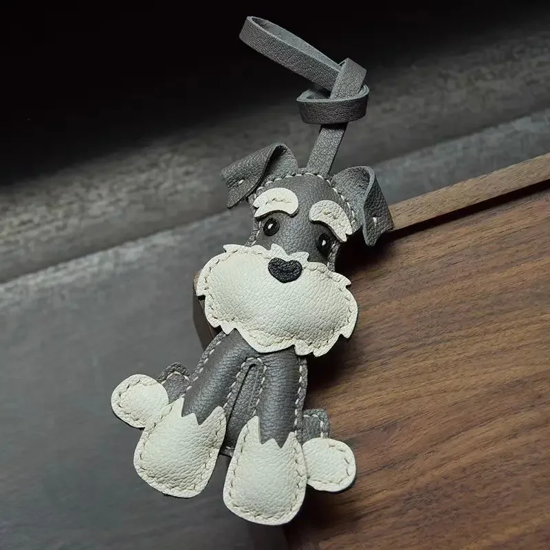 Handcrafted schnauzer leather charm texture