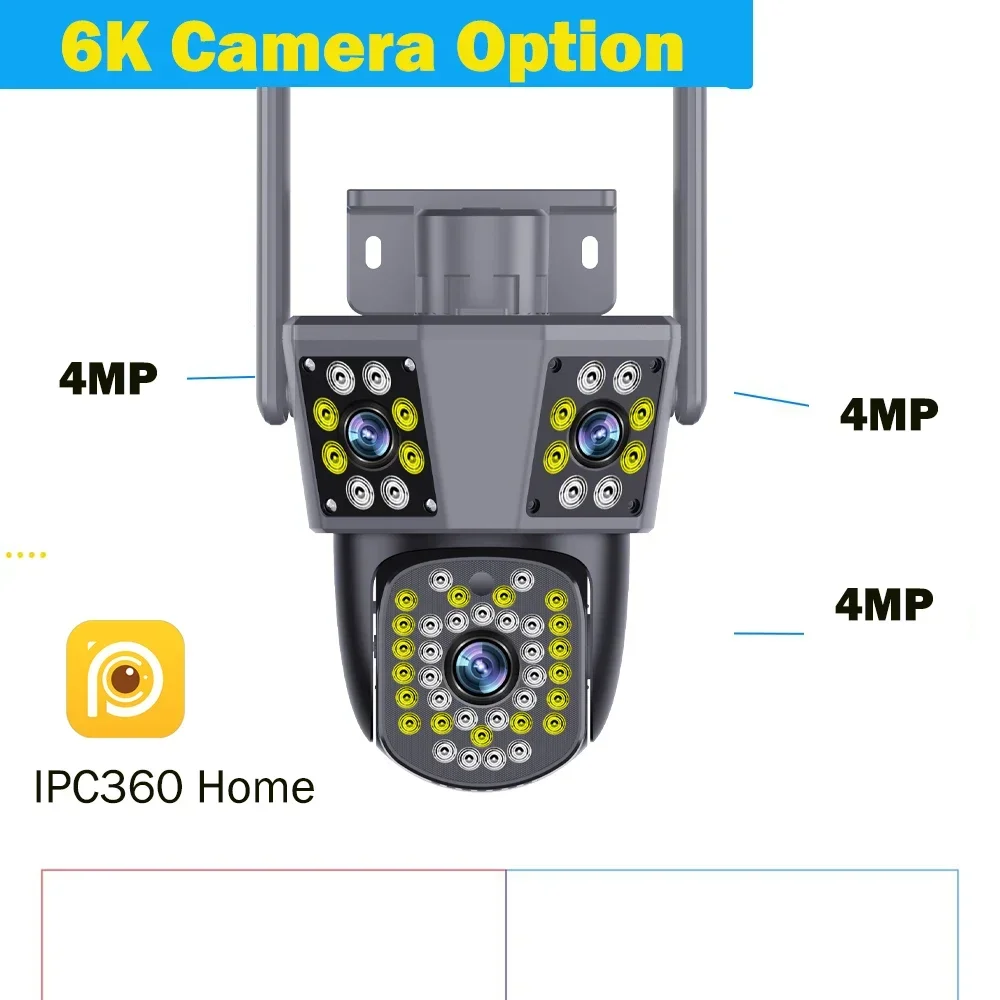 6K 12MP WiFi Kamera Açık 10X Zoom Güvenlik CCTV Üçlü Lens Üçlü Ekran Ai Parça Mini Video Gözetleme Kamerası IPC360 Ev