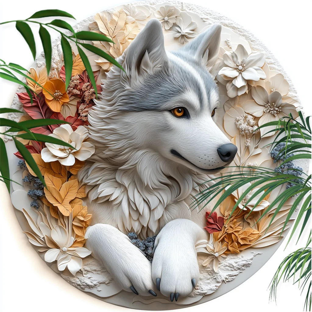 Husky Pet Ornaments-Customizable Circular Aluminum Decorative Paintings for Cats & Dogs-Unique Pet Souvenir Tombstones