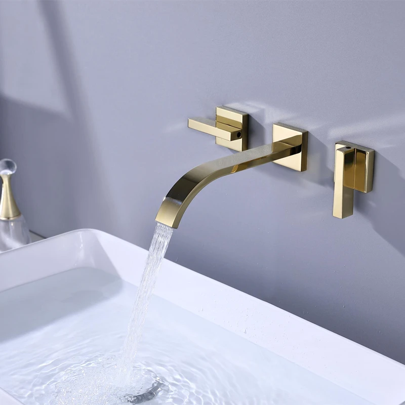 

Good Quality Brass Bathroom sink faucet Wall Mounted Luxury Copper Basin mixer Tap Cold hot water Two Handle Bathroom faucet