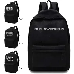Fashion Canvas Women Backpack New Unisex School Bag Text Pattern Printed Large Capacity Laptop Bag Portable Travel Sports Bag