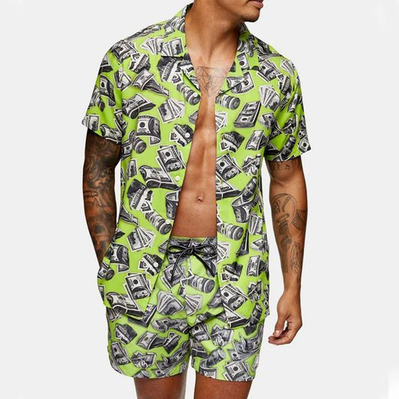 

Men Hawaiian Sets Summer Print Short Sleeve Button Shirt Beach Shorts Holiday Men's Daily Two Piece Suit Cardigan High Quality