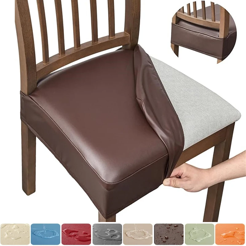 Waterproof PU Leather Elastic Chair Cover Stretch Dining Chairs Seat Covers Removable Chair Protector for Home Hotel Wedding