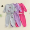 Pudcoco Infant Baby Girl 2Pcs Fall Outfits Long Sleeve Butterfly Print Sweatshirt + Pants + Headband Set Toddler Clothes 6M-3T