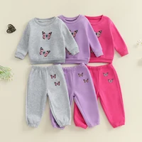 Pudcoco Infant Baby Girl 2Pcs Fall Outfits Long Sleeve Butterfly Print Sweatshirt + Pants + Headband Set Toddler Clothes 6M-3T