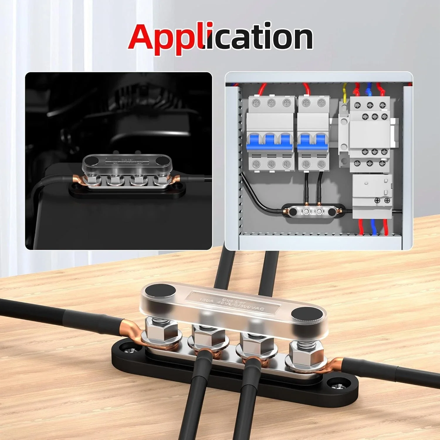 Busbar-Stromverteilerblock 12V 150A mit Abdeckung, 4 x 5/16 Zoll Anschlüsse für Marine-, Automobil- und Solarsysteme – Detail 1
