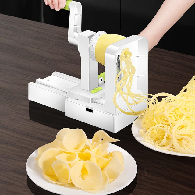 Metal Vegetable Spiralizer 3 Blades Potato Slicer Noodles and Curly Chips  Maker Cabbage Carrot Grater Kitchen Accessories