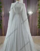 Chiffon Beaded Long Sleeve Muslim Wedding Dress for Bride Hijab Islamic Bridal Gowns High Neck Women Arabic Dubai Robe De Mariée 1