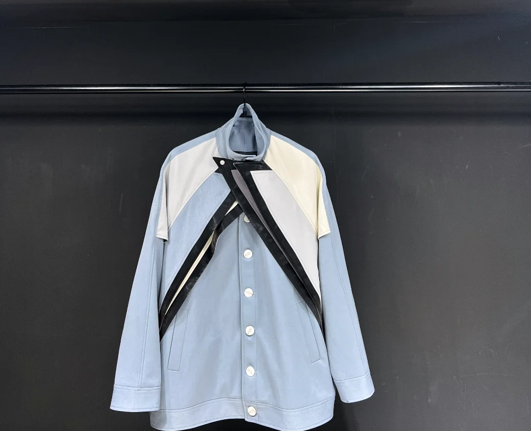 

SuperAen Custom Simple Blue Jacket Women Autumn 2023 Loose Style Stand Collar Jacket Korean Style Short Coat