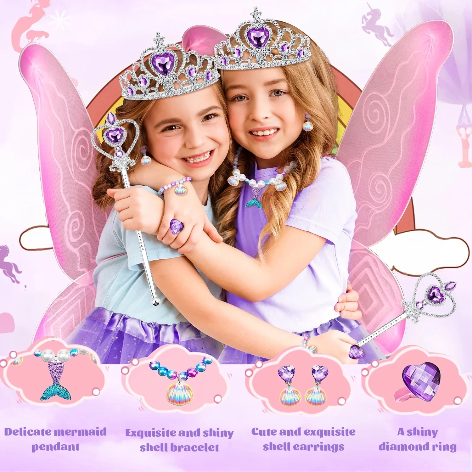 Girl Princess Toy, Dress Up Toy Set for Little Girls, Jewelry, Crown and Shoes, Princess Pretend Play Toy Gift For 2 3 4 5 6 3