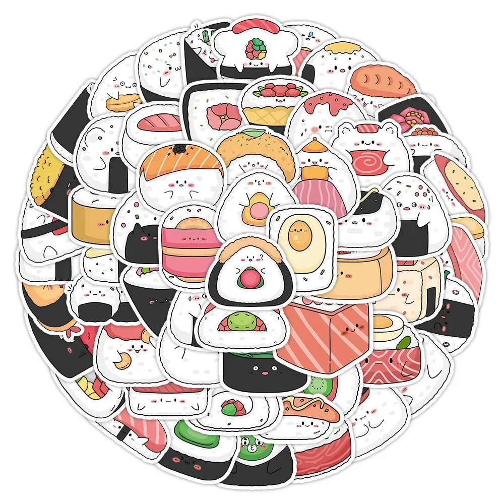 

10/30/50PCS Cartoon Sushi Seaweed Kimbap Personalized Creative Sticker Desk Computer Refrigerator Waterproof Sticker Wholesale