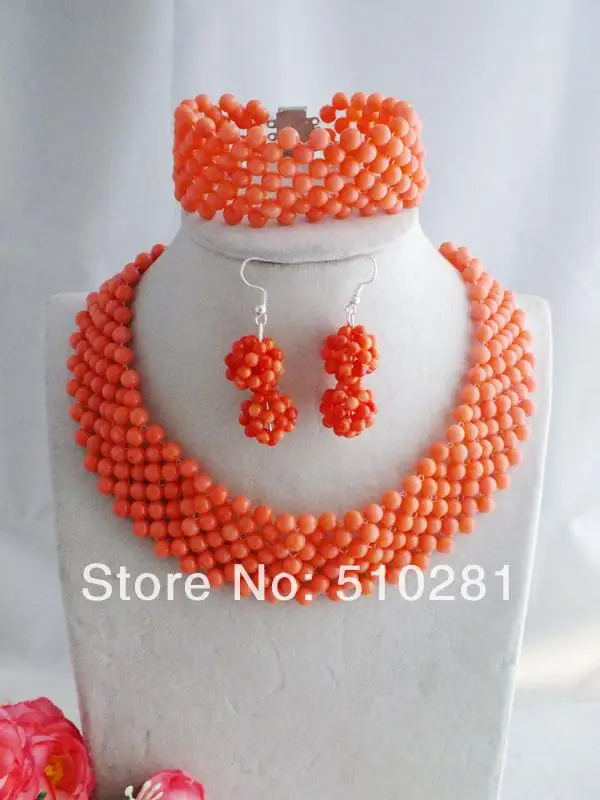 

Beautiful African wedding bridal coral jewelry set 18"