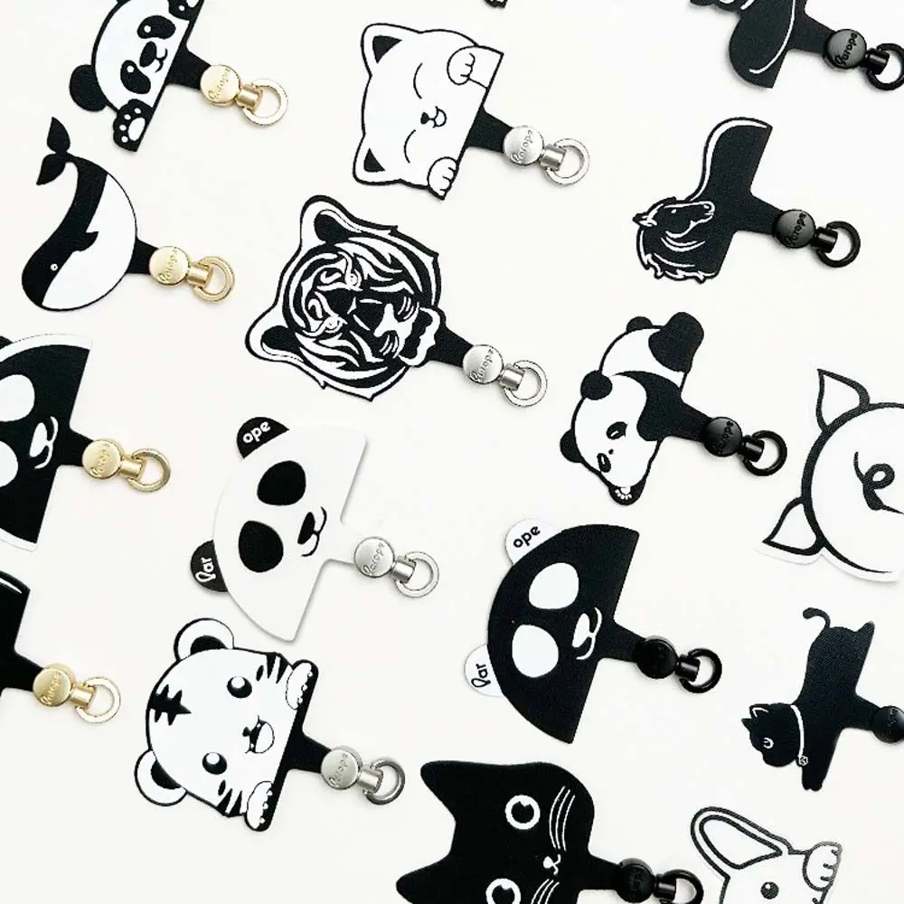 Cartoon Panda Phone Tether Tab Safety Connecter Detachable Mobile Phone Gasket Cat Dog Metal Ring Cellphone Lanyard Patch
