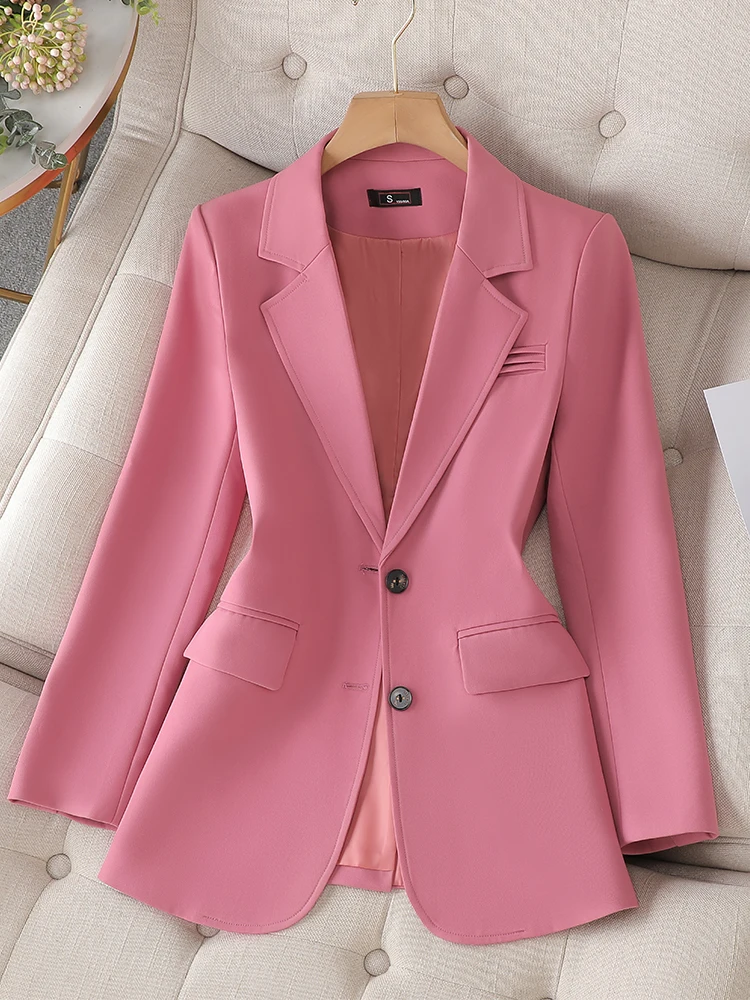 Women Fashion Solid Blazer Female Pink Coffee Black Long Sleeve Ladies Single Breasted Straight Jacket Coat 4XL