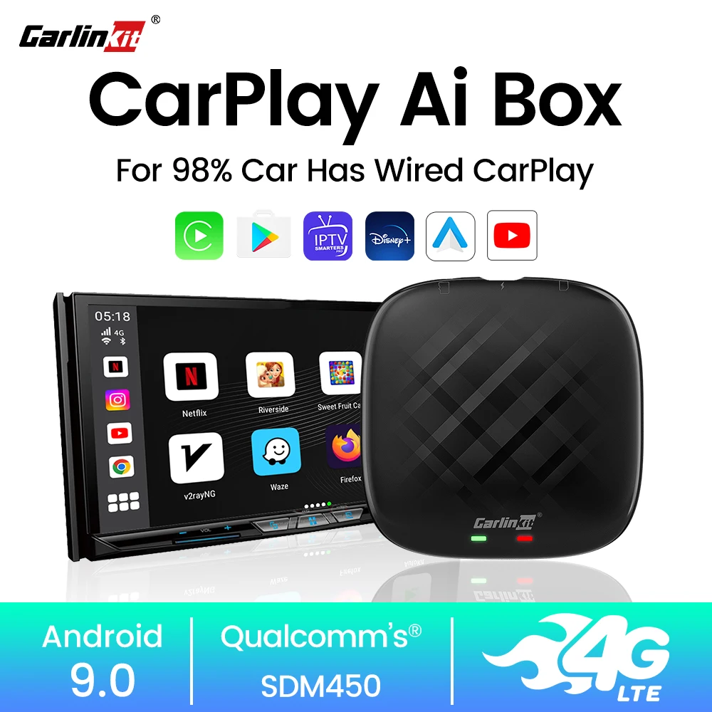 Carlinkit boîtier Tv sans fil Android Auto, CarPlay, Netflix, YouTube