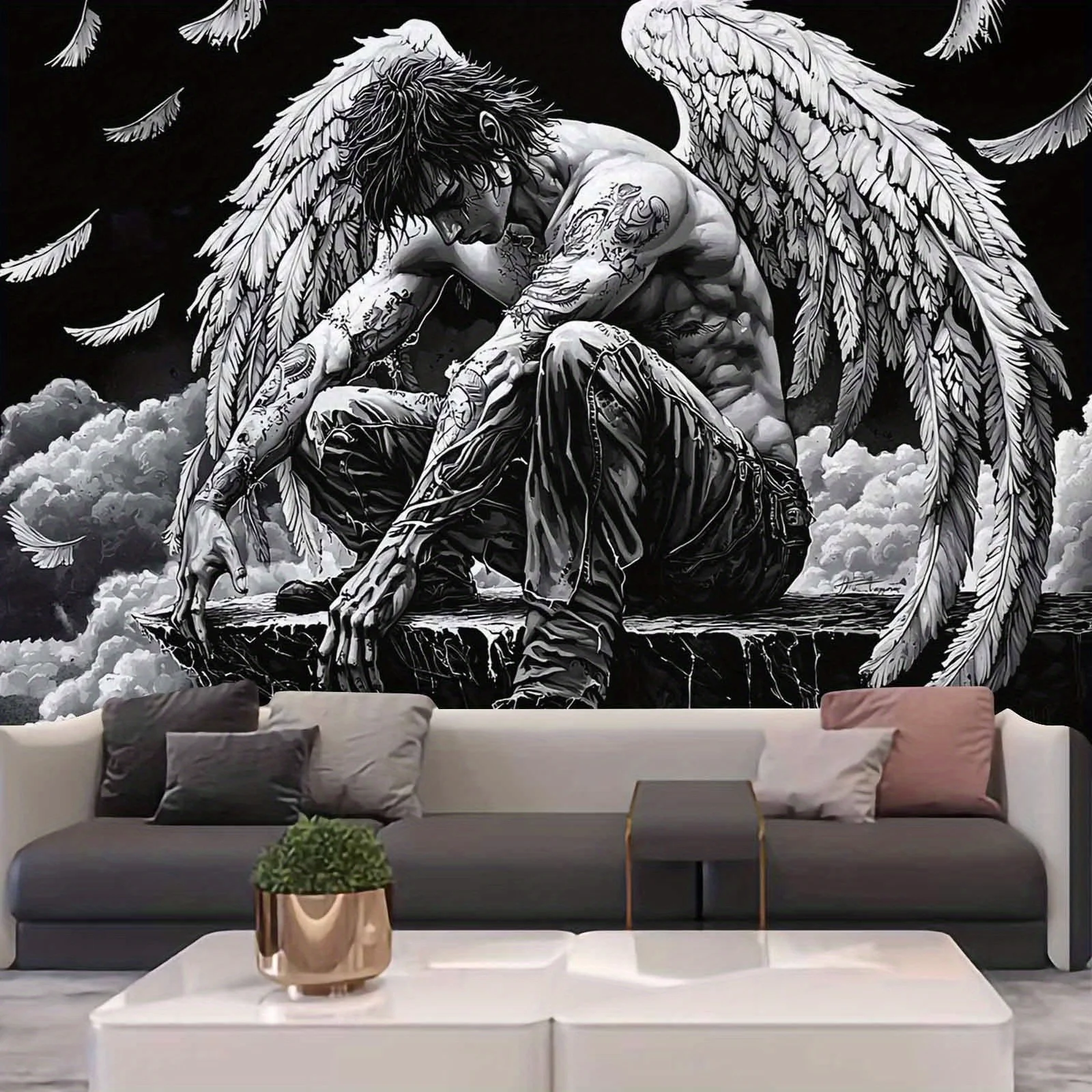 🌑 Dark Angel Veil – 100% Polyester Gothic Tapestry Wall Hanging 1