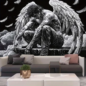 🌑 Dark Angel Veil – 100% Polyester Gothic Tapestry Wall Hanging 1