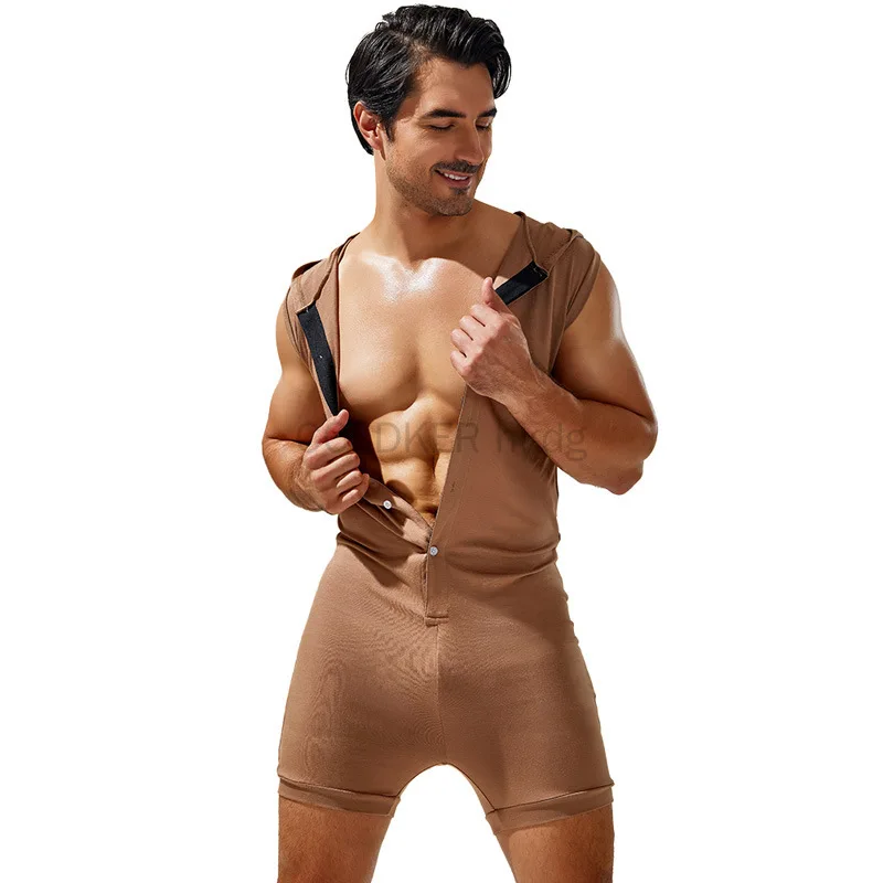 Stylish New Men's Sleeveless Bodysuit Romper Tracksuit Casual Fahsionable Male Sexy Skinny Singlets Jumpsuits Home Wear Pajamas