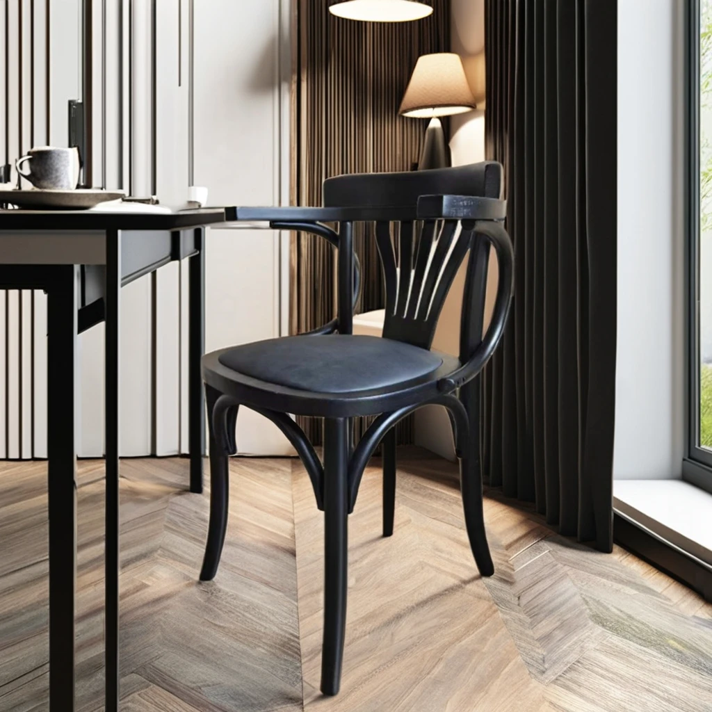 Vintage Cafe Arm Chair Modern Dining Room Coffee Shop Indoor Outdoor PU Wood Material Restaurant Hotel