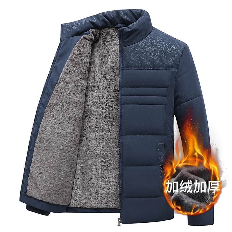 Men's Plush Thickened Parkas Stand Collar Winter Jacket Men's Parker Coat Winter Warm Thick Zipper Coat Padded Overcoat for Men