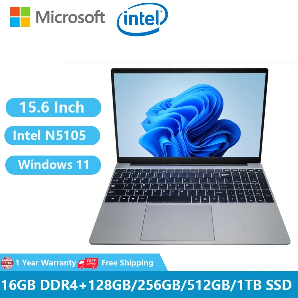 

2024 Gaming Laptops Windows 11 Office Business Notebooks Netbook 15.6" 11th Gen Intel N5105 16GB RAM 1TB WiFi HDMI Backlit USB