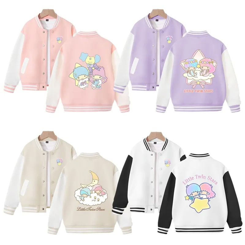 

Sanrioed Cartoon Little Twin Star Printed Children's Fashion Casual Baseball Jacket Cute Long Sleeve Warm Coat Top Kids Clothing