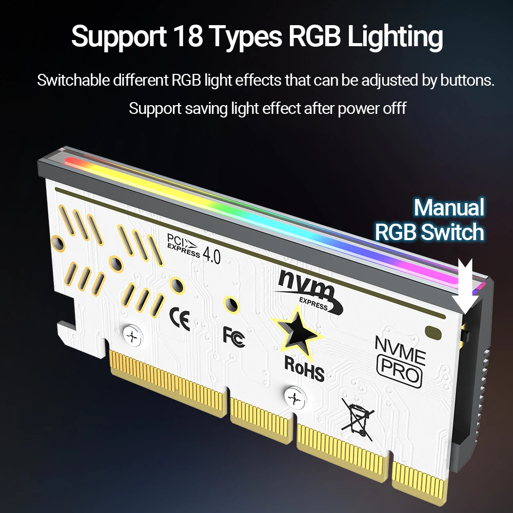 jeyi argb pcie nvme pcie para nvme adaptador de cartão com dissipador de compatível com pcie argb sync