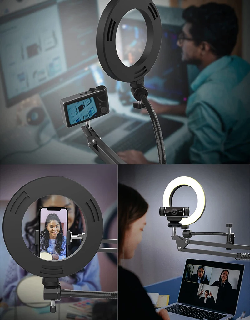 Overhead Tripé para Telefone com Luz Anel Suporte de Desktop Celular Filmagem de Vídeo Mesa Móvel Montagem Filmagem Gravação - Image 5