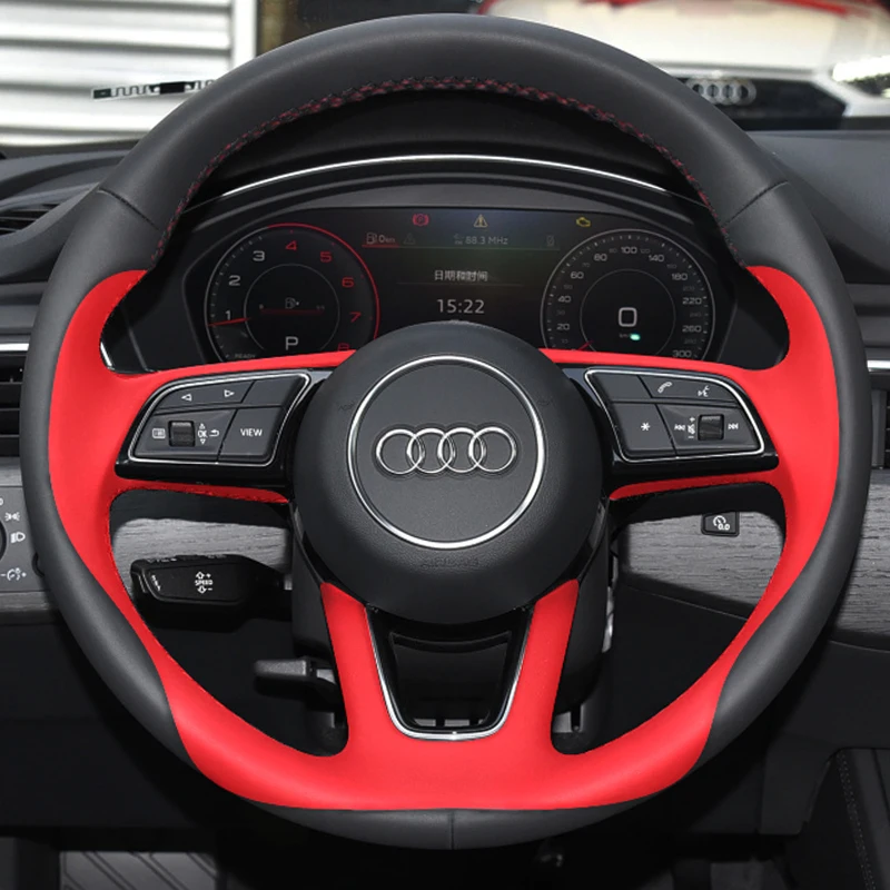 

For Audi A4L A3 A6L Q5L Q3Q7 A5 Interior Hand-sewn Non-slip Durable Leather Steering Wheel Cover Modified Accessories