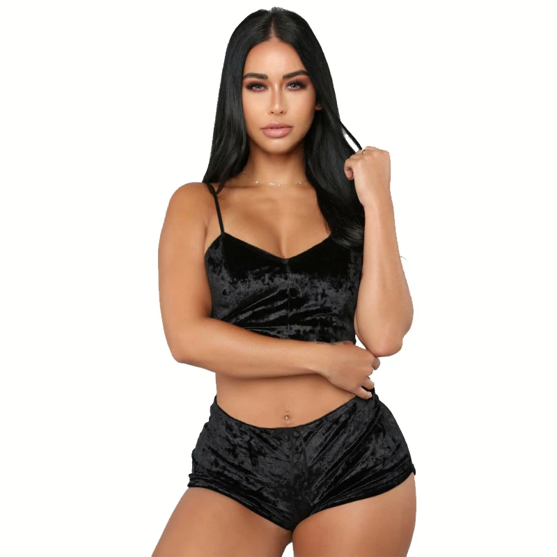 

Hot Sale Women Sexy Velvet V-neck Lingerie Two-piece Set Sleep Tops Nightgown Sleepwear Home Wear Europe and America Lingerie